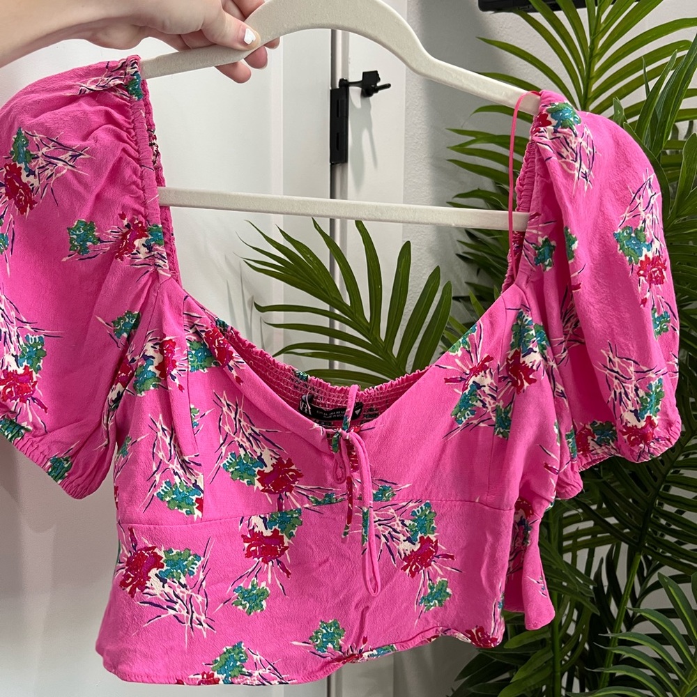 Pink Zara floral shirt